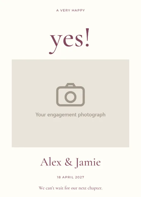 A very happy yes – engagement announcement: printable design preview