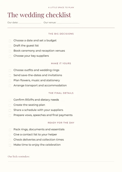 The wedding checklist – planning page: printable design preview