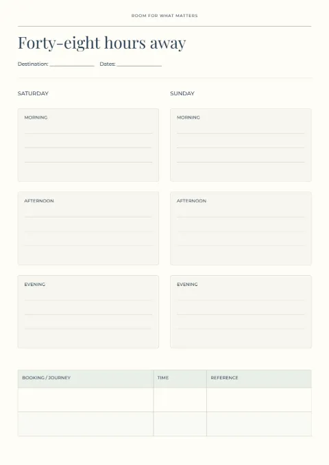 Forty-eight hours away – weekend itinerary: printable design preview