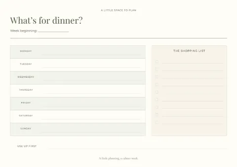 What’s for dinner? – meal plan & shopping list: printable design preview
