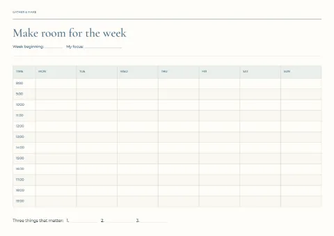 Make room for the week – time-block planner: printable design preview