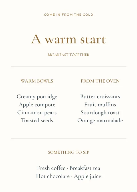 A warm start – winter breakfast buffet: printable design preview