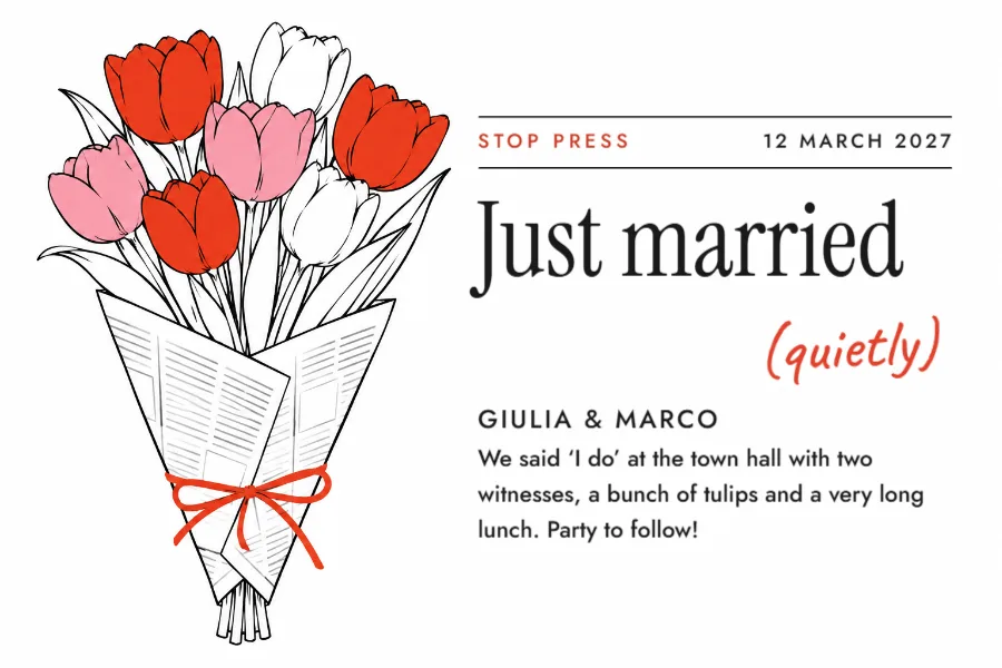 Town hall wedding – just married announcement: printable design preview