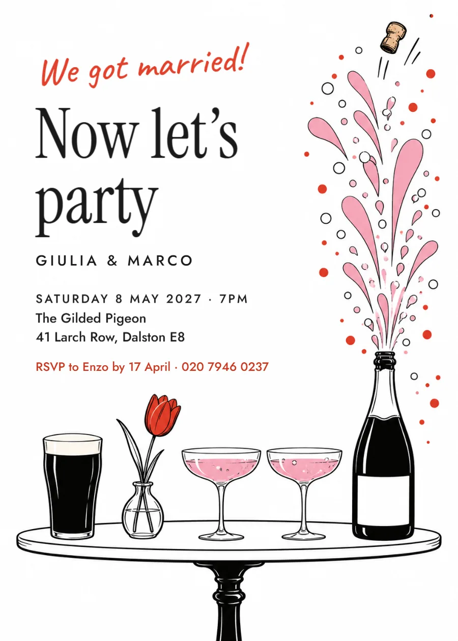 Town hall wedding – wedding party invitation: printable design preview