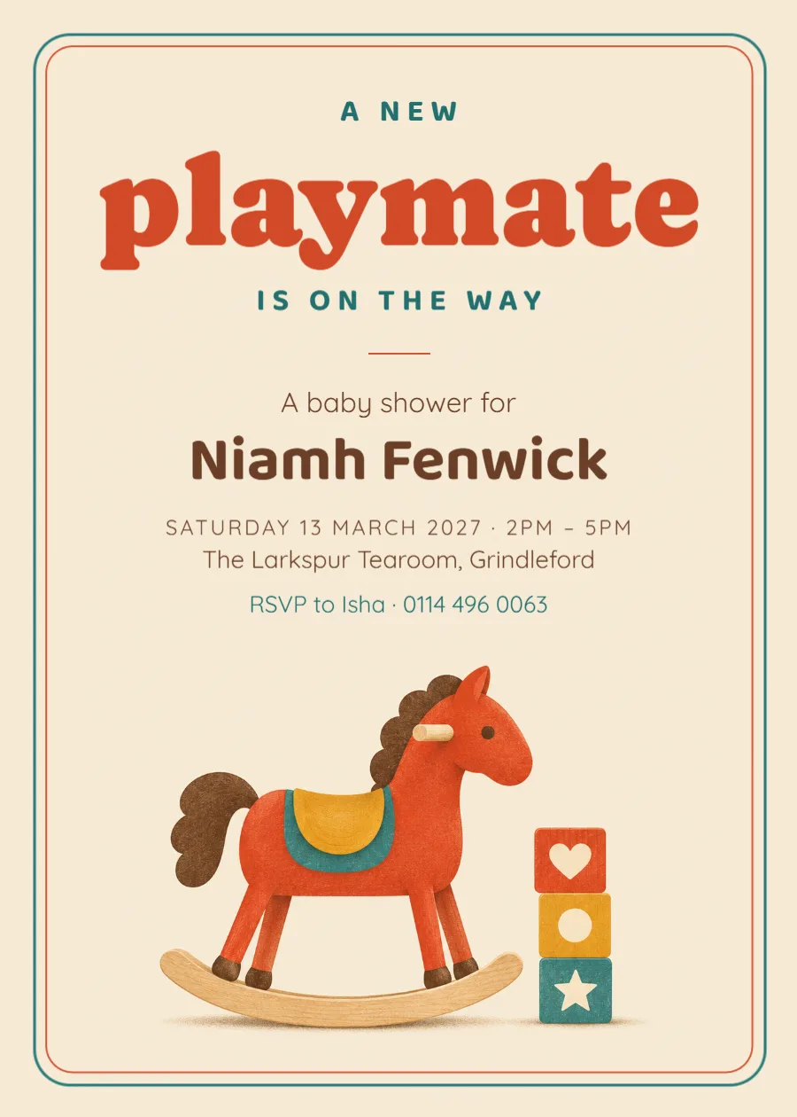 Throwback toy box – rocking horse baby shower: printable design preview