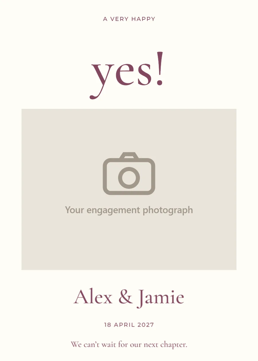A very happy yes – engagement announcement: printable design preview